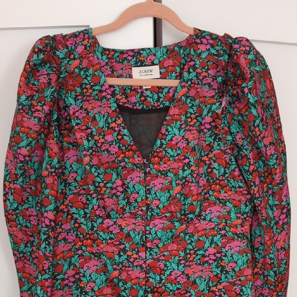 J. Crew Red and Blue Maxi Dress with Puff Sleeves - Picture 2 of 8